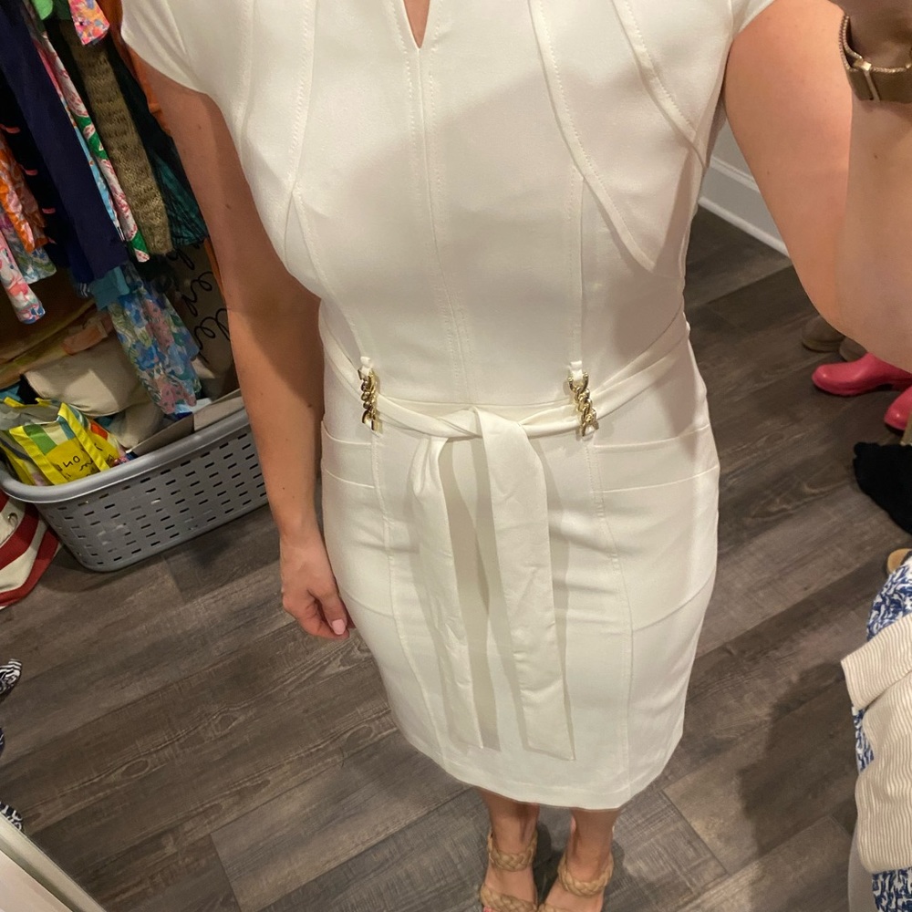 Like new ivory/cream belted dress sz 2p